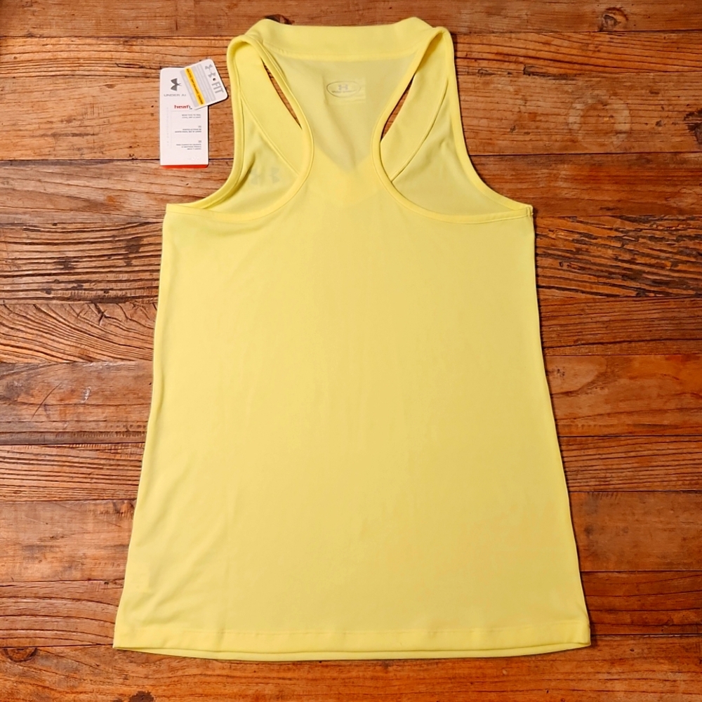 Under Armour semi-fitted v-neck racerback neon yellow tank top - Picture 2 of 3